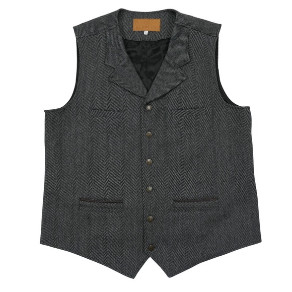 Schnee's Other - Schnees Wool Tweed Vest Mens XL Tall Herringbone Bozeman Montana USA Gray